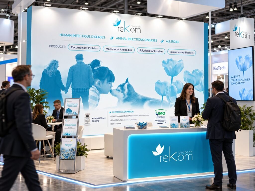 Stand para feria diseñado para Rekom Biotech, empresa de biotecnología