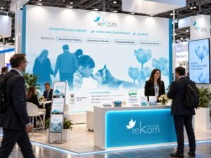 Stand para feria diseñado para Rekom Biotech, empresa de biotecnología